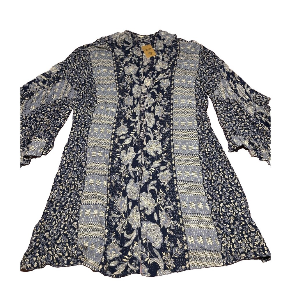NEW Romantic Gypsy Women's Boho Chic Navy Floral Longline Kimono Cover-up Sz 3X